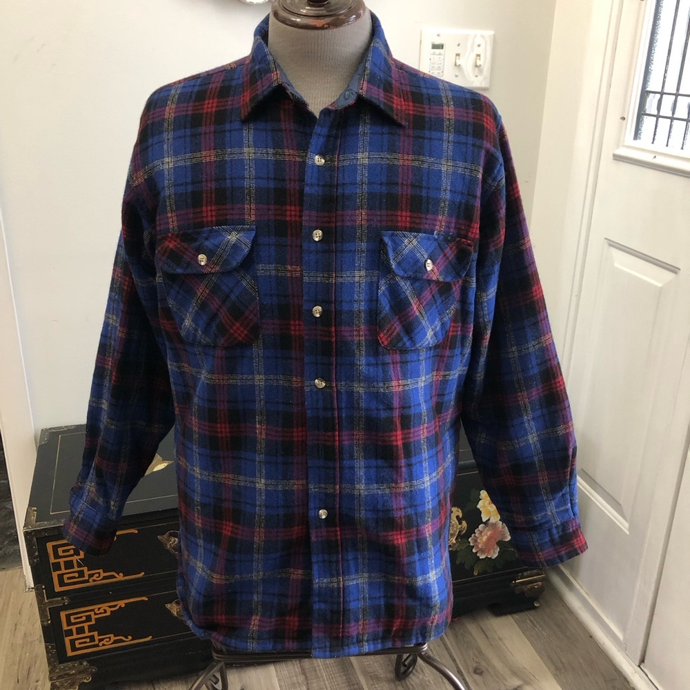 Vintage Joseph Horne Outfitter & Company Insulated Blue Plaid 85% Wool Flannel L